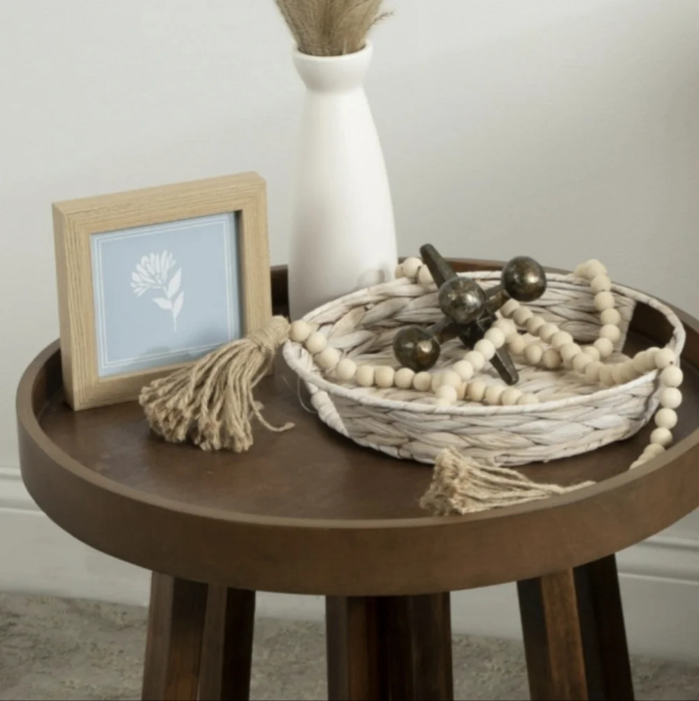 Round Woven Hyacinth Grass Tray In Whitewashed In 11.25in NWT